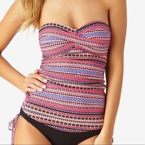 Anne Cole Pink Twist-Front Bandeau Tankini Medium